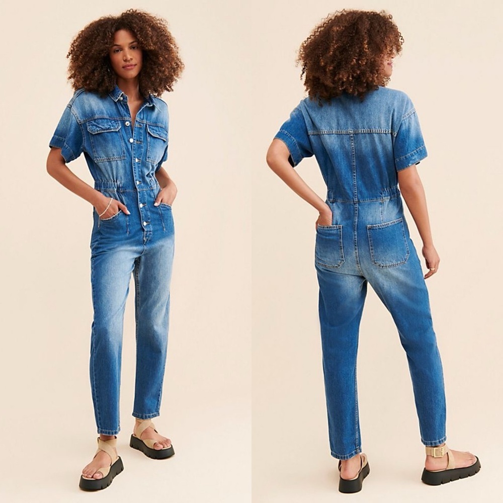 Free People Marci Coveralls Denim Jumpsuit XS